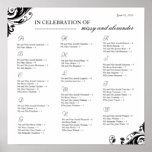 Tableau des arrangements de sièges ~ Personnalisé (Devant)