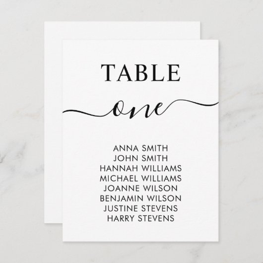 Tableau des numéros de table de mariage simple et  (Devant / Derrière)