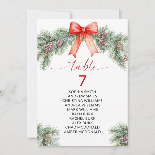 Tableau des numéros de table de Noël de la Bow rou (Devant)