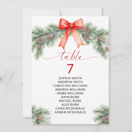 Tableau des numéros de table de Noël de la Bow rou (Dos)