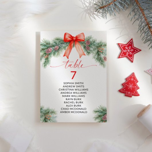 Tableau des numéros de table de Noël de la Bow rou