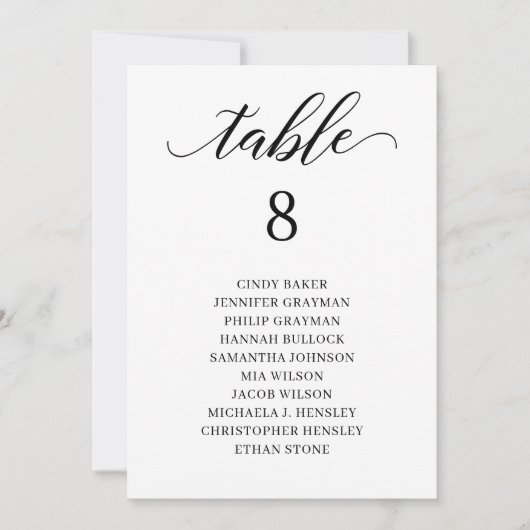 Tableau des numéros de table de script noir modern (Devant)