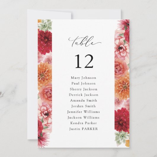 Tableau des numéros de table des couleurs multiple (Devant)