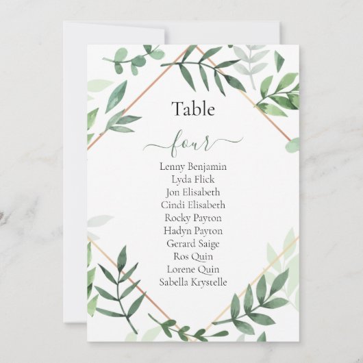 Tableau des numéros de table des feuilles verts (Dos)