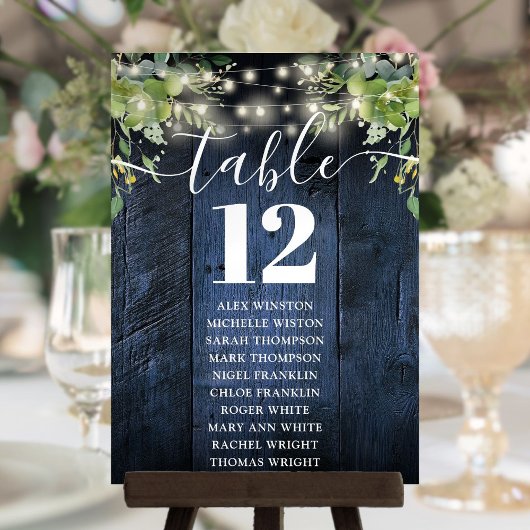 Tableau des numéros de table des voyants en bois b