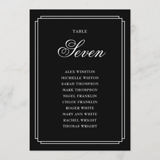 Tableau des numéros de table en noir et blanc (Dos)