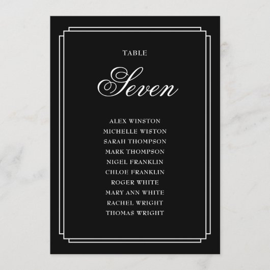 Tableau des numéros de table en noir et blanc (Devant)