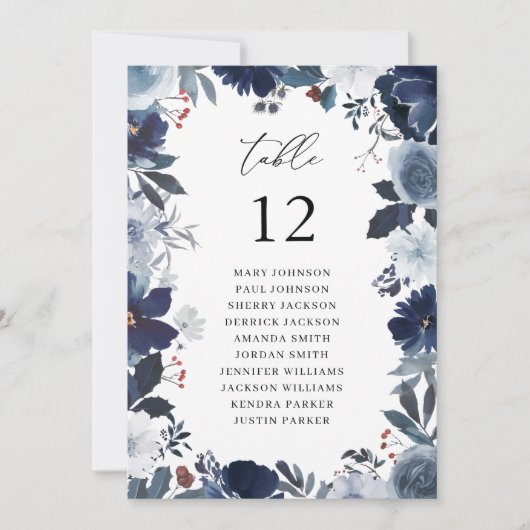 Tableau des numéros de table florale bleu et marin (Devant)