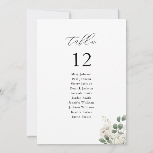 Tableau des numéros de table florale molle blanche (Dos)