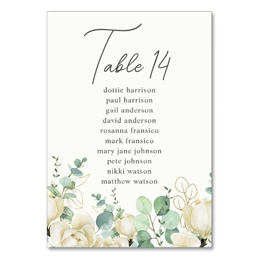 Tableau des numéros de table Magnolia Eucalyptus (Dos)