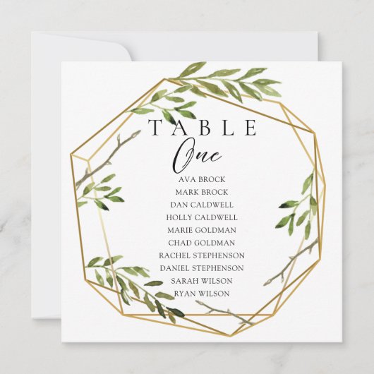 Tableau des numéros de table minimaux de verdure (Devant)