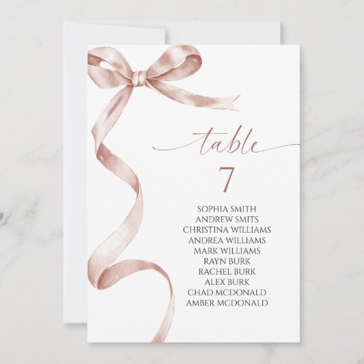 Tableau des numéros de table Mocha Bow (Devant)