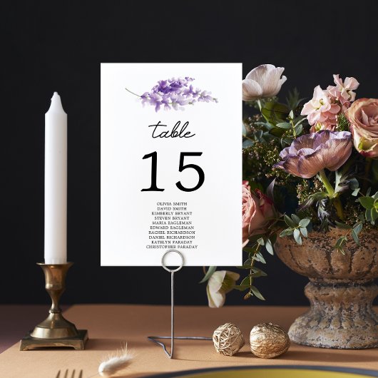 Tableau des numéros de table pour mariage au lavan