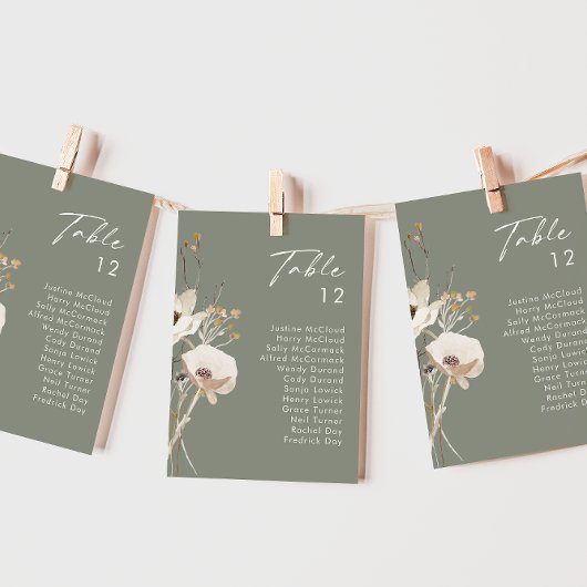 Tableau des numéros de table verte du Fleur sauvag