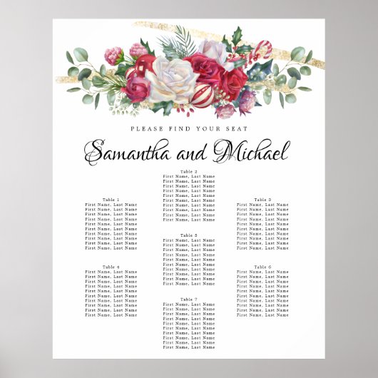 Tableau des sièges à 7 tables du Mariage de Noël (Devant)