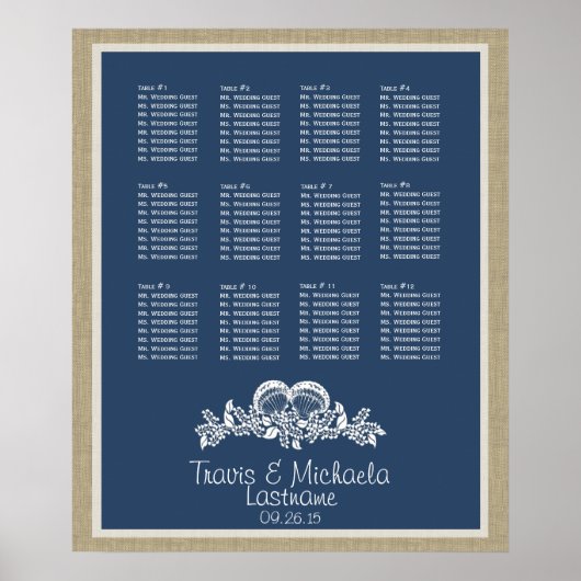 Tableau des sièges à thème de la plage Seashell (Devant)