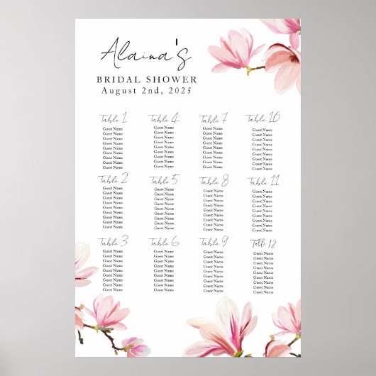 Tableau des sièges de la douche de la mariée de Ma (Devant)