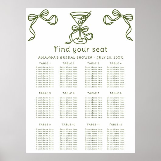 Tableau des sièges de la douche Martini (Devant)