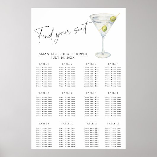 Tableau des sièges de la douche Martini (Devant)