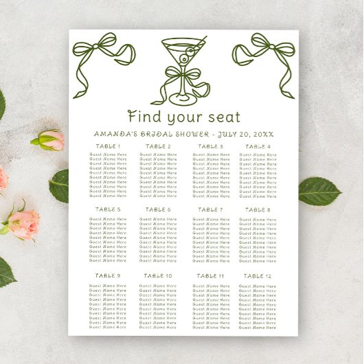 Tableau des sièges de la douche Martini