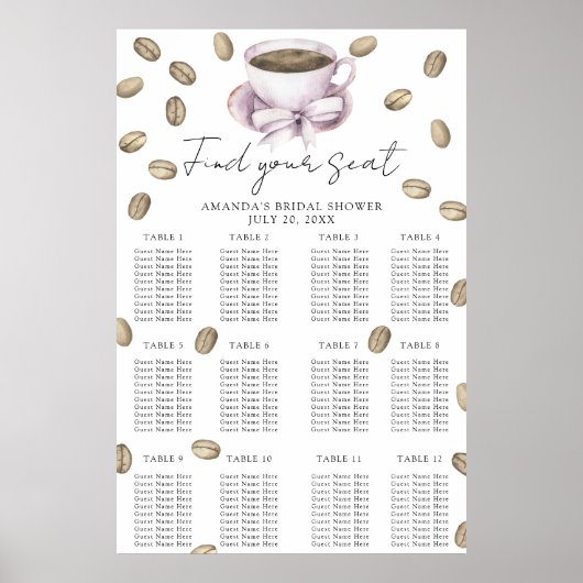 Tableau des sièges de la douche nuptiale du café e (Devant)