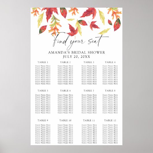 Tableau des sièges de la douche nuptiale feuille e (Devant)
