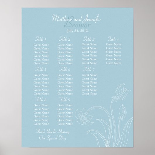 Tableau des sièges de la réception de mariage - Ta (Devant)