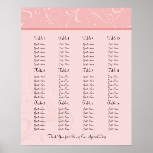 Tableau des sièges de la réception de mariage - Ta (Devant)