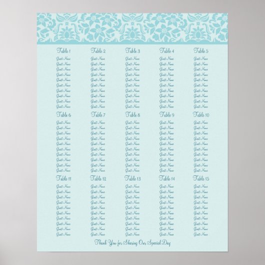 Tableau des sièges de la réception de mariage - Ta (Devant)