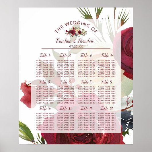Tableau des sièges de la table de mariage d'hiver  (Devant)