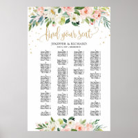 Tableau des sièges de mariage alphabétique Boho