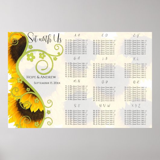 Tableau des sièges de tournesol Numéros de tableau (Devant)