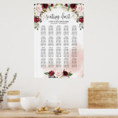 Tableau des sièges fleuris boho bordeaux et rose v (Cuisine)