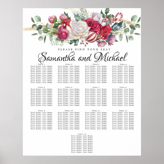 Tableau des sièges Mariage 13 tables de Noël (Devant)