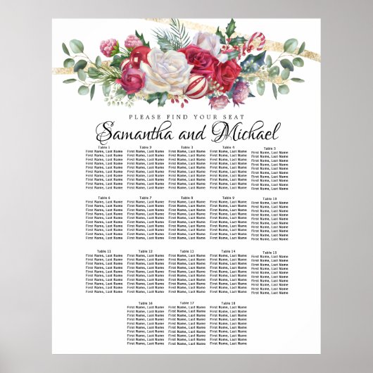 Tableau des sièges Mariage 18 tables de Noël (Devant)