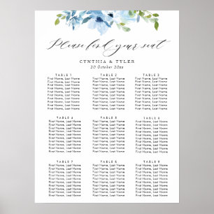 tableau des sièges mariages à fleurs bleu clair