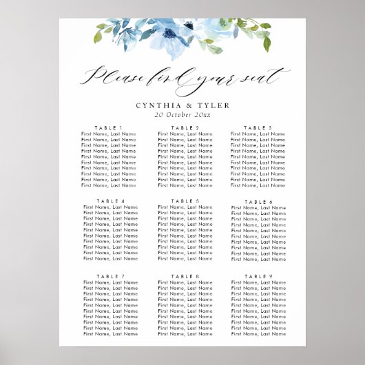 tableau des sièges mariages à fleurs bleu clair (Devant)