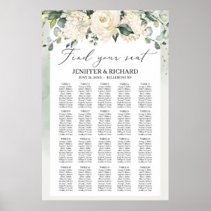 Tableau des sièges mariages de roses blanches boho