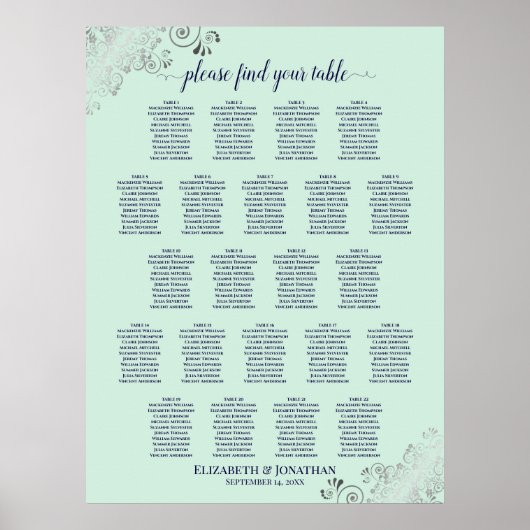 Tableau des sièges Mariages de table Mint Green et (Devant)