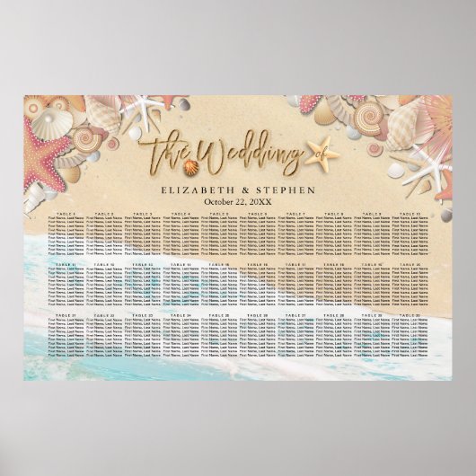 Tableau des sièges mariages Été Sandy Beach Starfi (Devant)