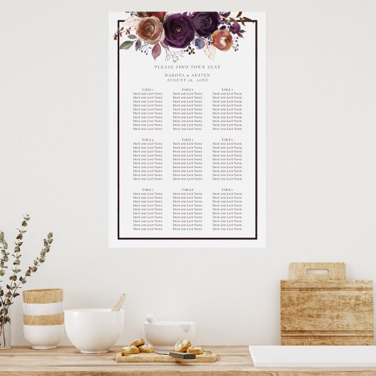 Tableau des sièges Mariages floraux foncés et blan (Cuisine)