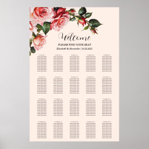 Tableau des sièges mariages rose pâle roses