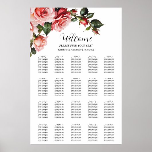 Tableau des sièges mariages rose rose rose foncé m (Devant)