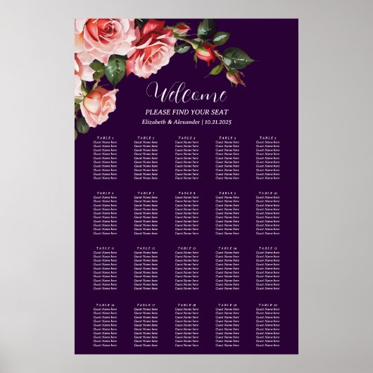 Tableau des sièges mariages rose rose rose foncé m (Devant)