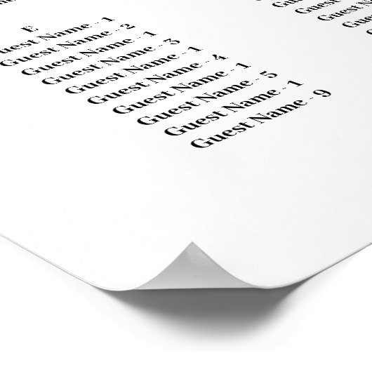 Tableau des sièges mariages verdoyants alphabétiqu (Coin)