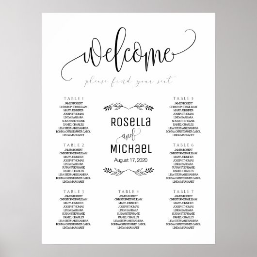 Tableau des sièges mariages - Veuillez trouver vot (Devant)