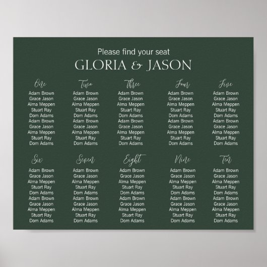 Tableau des sièges verts (Devant)