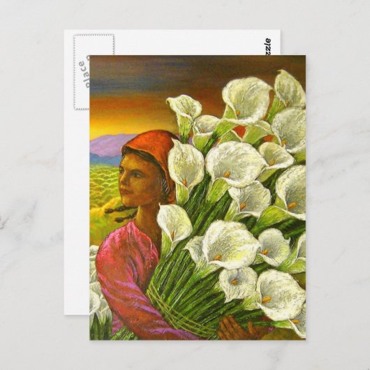 Tableau D'Une Femme Avec Carte Postale Calla Lilie (Devant / Derrière)