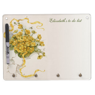 Tableau Effaçable À Sec Avec Porte-clés Mariage vintage, Fleurs et abeilles en beige jaune