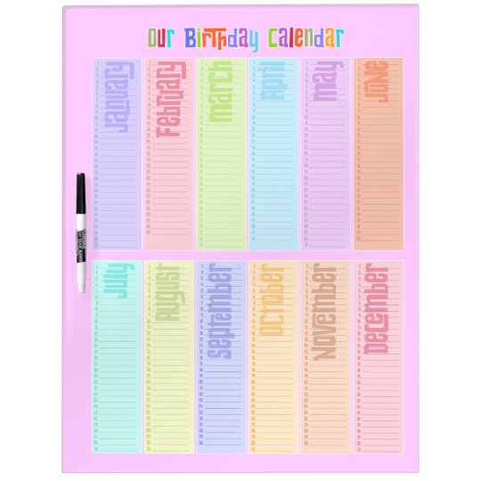 Tableau Effacable A Sec Calendrier Perpetuel Colore D Anniversaire Zazzle Be